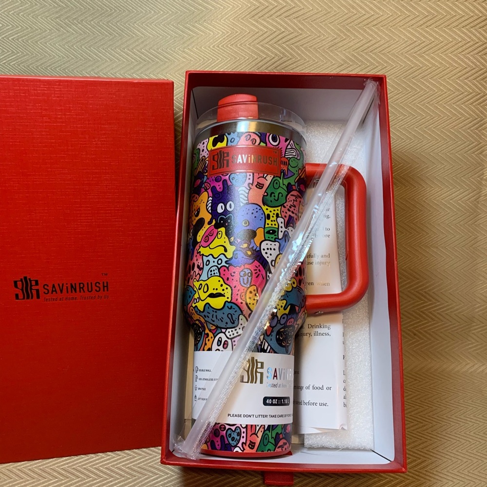 Colorful Doodle Art Savinrush 40oz Insulated Tumbler